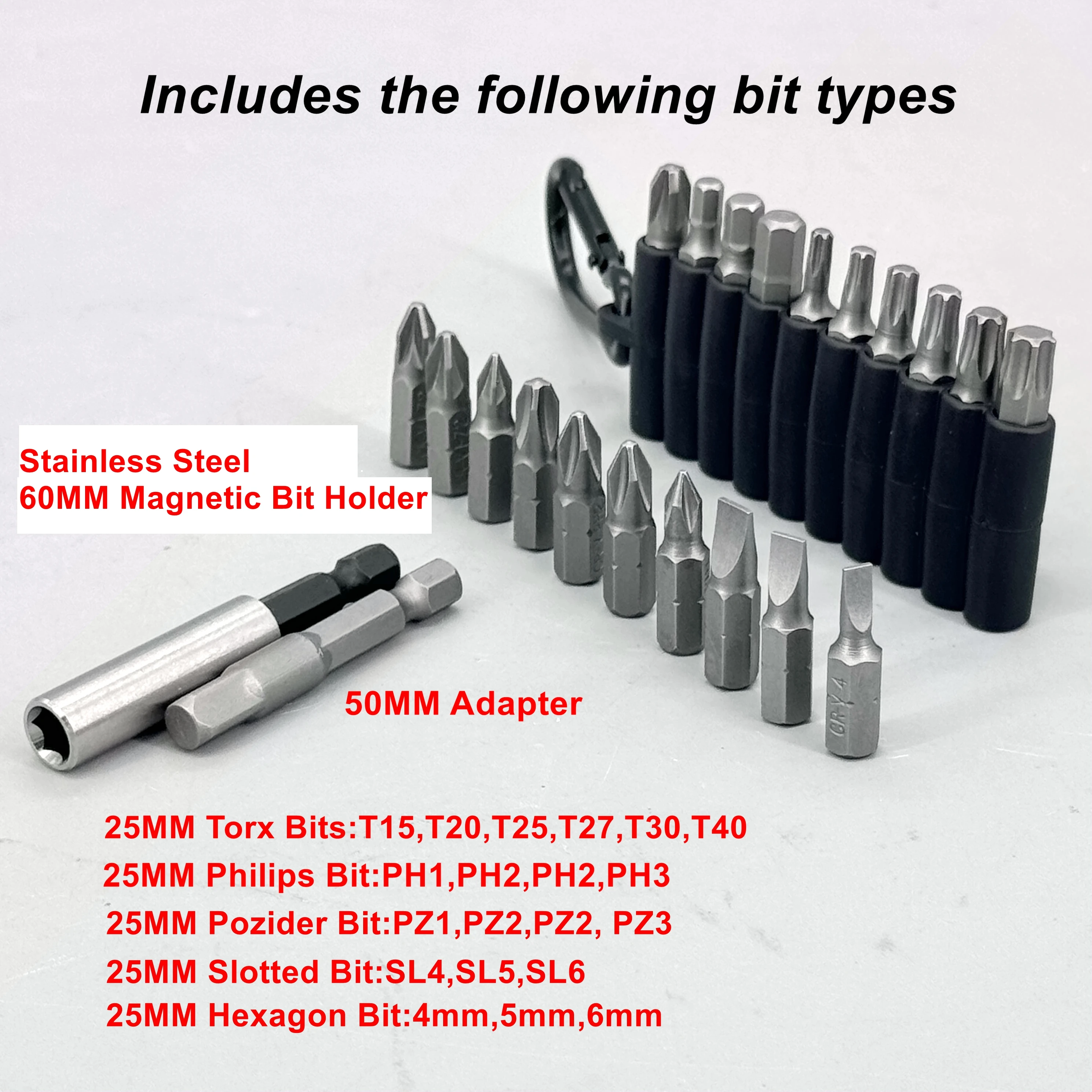 22-Piece Multi-impact Magnetic Screwdriver Bits Set CRV Insert Power Bits with Organizer Sleeve, Storage Strip for Home Repair