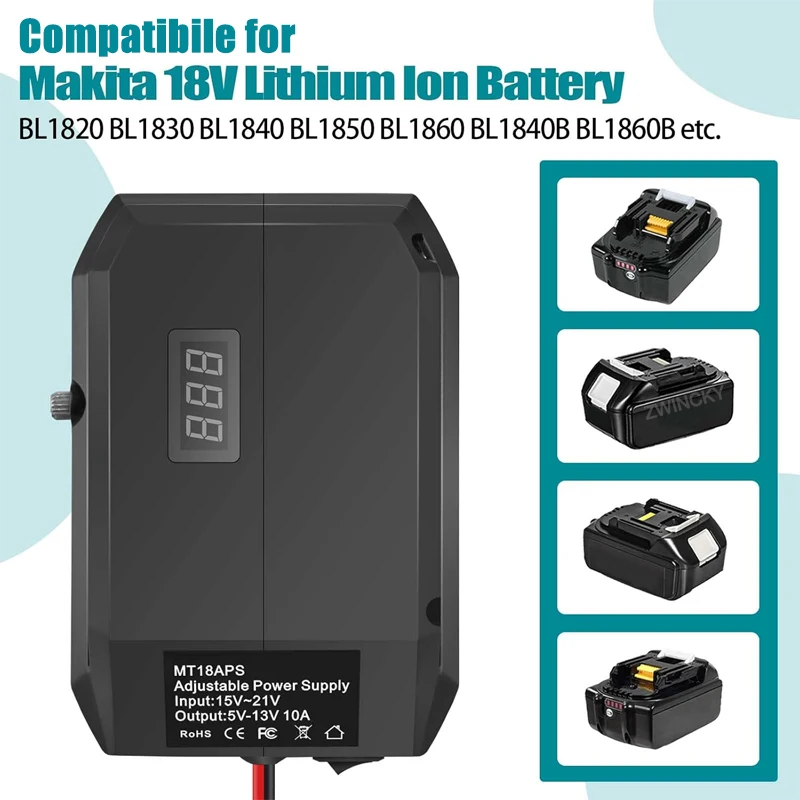 18V To 5-13V Step Down Converter For Makita/Dewal/Milwauke/Bosch/Einhel 18V Battery Cigarette Lighter Adapte Voltage Regulator