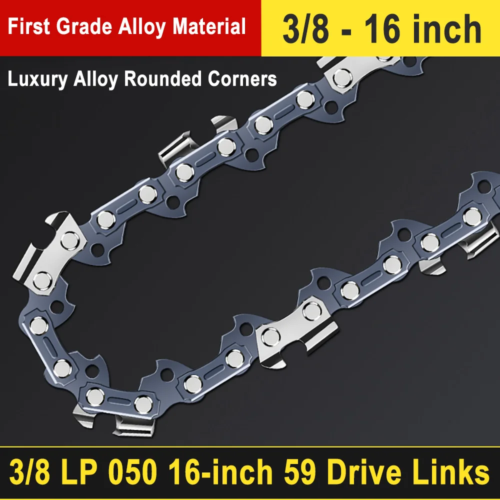 Electric Chainsaw Chain Long-lasting 16" Chain Saw Blade w/ 59 Drive Links 3/8"LP Pitch Premium Alloy Rounded Teeth for Woodwork