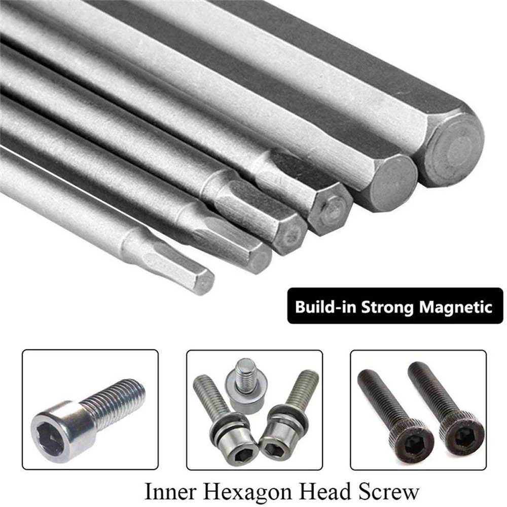 8pcs 100mm Hex Head Allen Wrench Drill Bits Set SAE Metric Allen Electric Hexagonal Bit Screwdriver Socket Bit Power Tool Parts