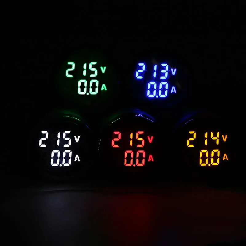 22mm AC 20-500V 0-100A Round Mini Digital Voltmeter Ammeter Amp Volt Voltage Tester Meter Dual LED Indicator Pilot Lamp Light