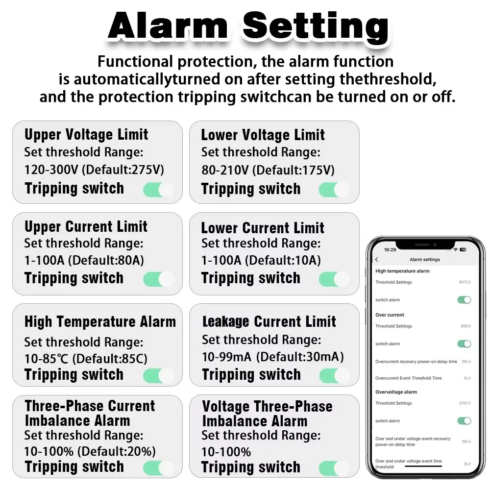 EARU Three Phase Tuya App WiFi Smart Bidirectional Current Voltage Power Energy kWh Meter Earth Leakage Protector Relay Switch