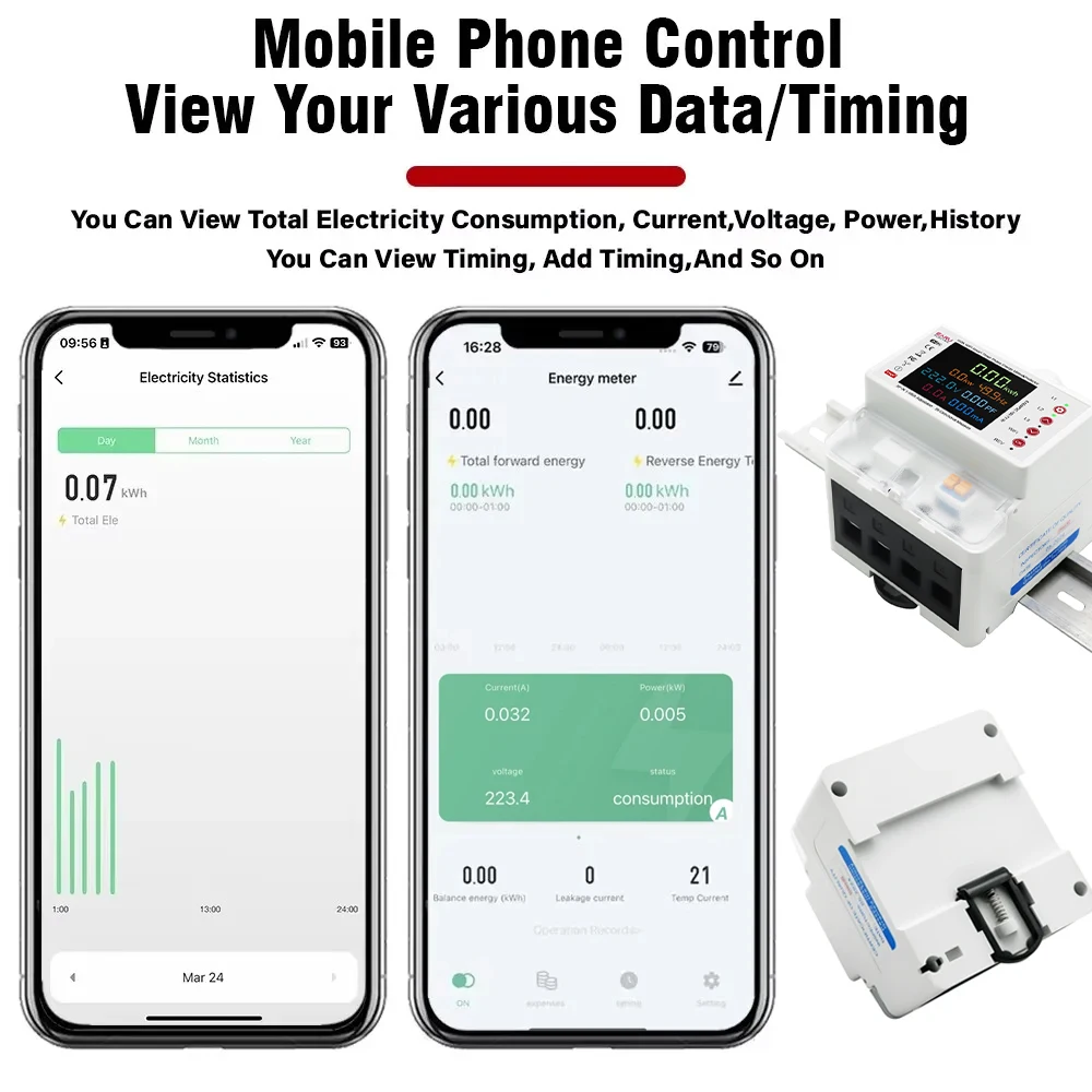 EARU Three Phase Tuya App WiFi Smart Bidirectional Current Voltage Power Energy kWh Meter Earth Leakage Protector Relay Switch