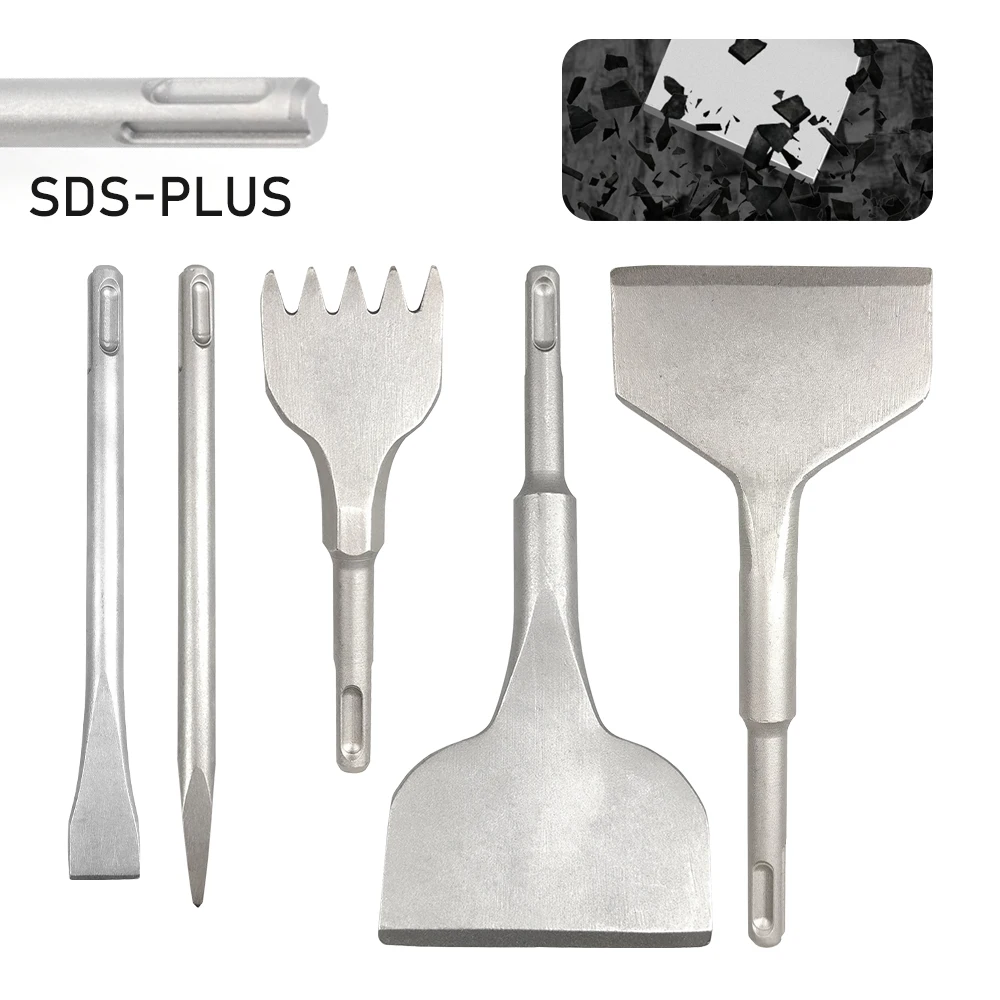 5PC SDS PLUS Round Shank Tile Shovel Electric Hammer Chise Wall Concrete Impact Drill 5Teeth Drill Bit For Masonry SlottingTool