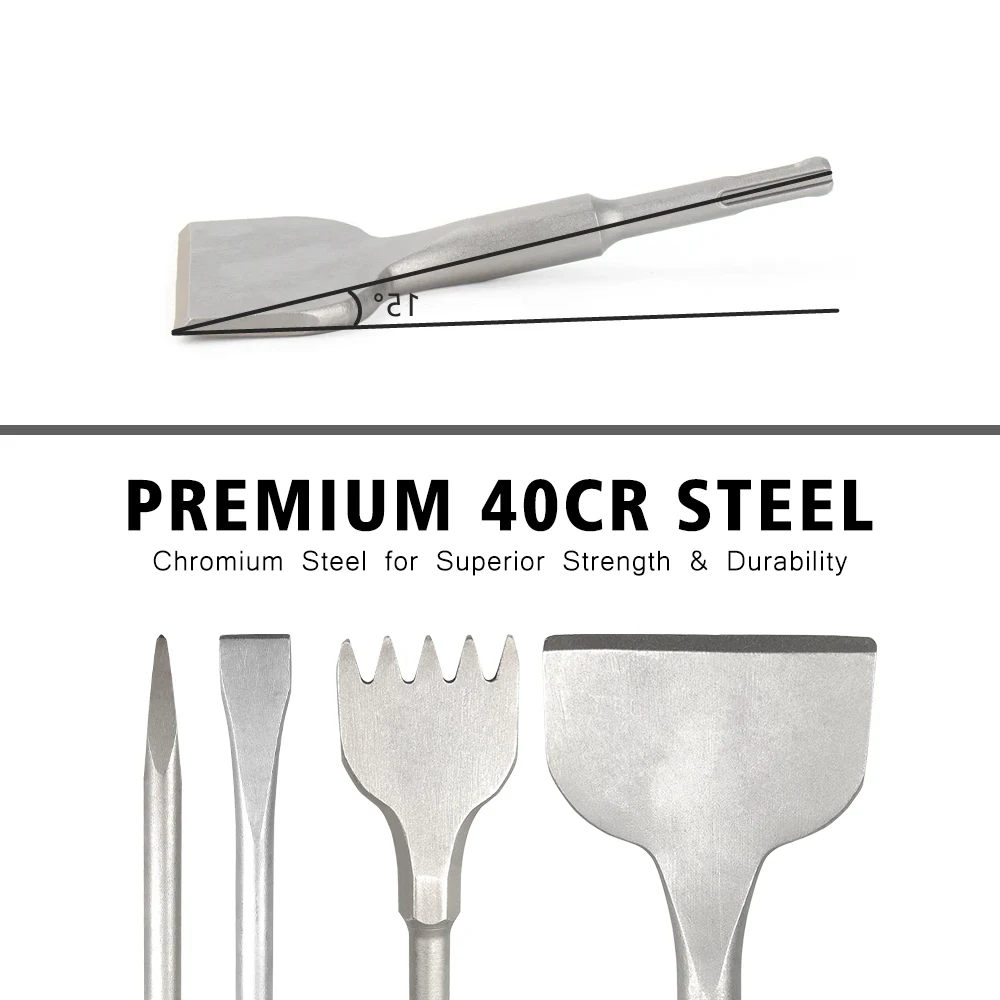 5PC SDS PLUS Round Shank Tile Shovel Electric Hammer Chise Wall Concrete Impact Drill 5Teeth Drill Bit For Masonry SlottingTool