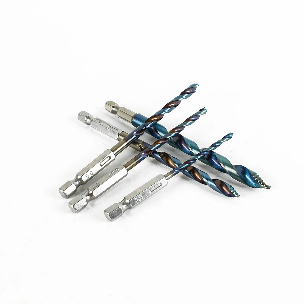 5PCS Cobalt Stepped Point Drill Bit Set 3.0-8.0mm HSS Drill Bit with Hex Shank, for Wood, Metal, Plastic, and PVC