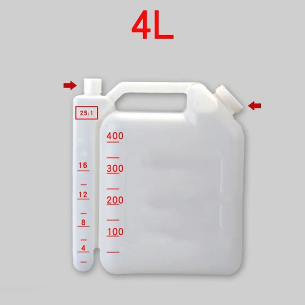 1.5L 4L Oil Mixing Container for Chainsaws and Trimmers with Dual Compartments Easy Pour and 25 to 1 40 to 1 50 to 1 Ratio Marks