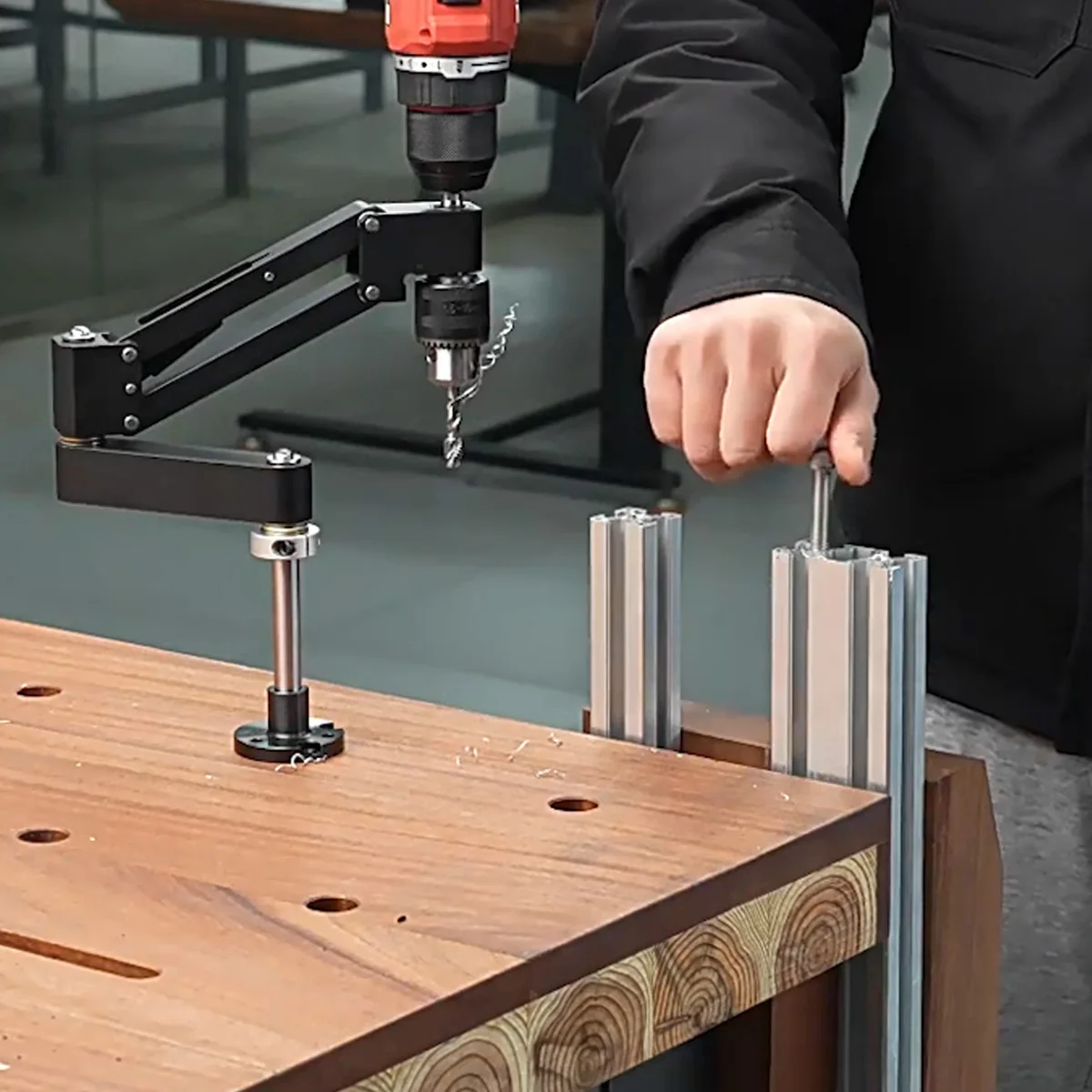 Adjustable Articulating Cantilever Tapping Arm Stand for Hand Electric Drills,Tapping Guide Tool for Aluminum Profile DIY