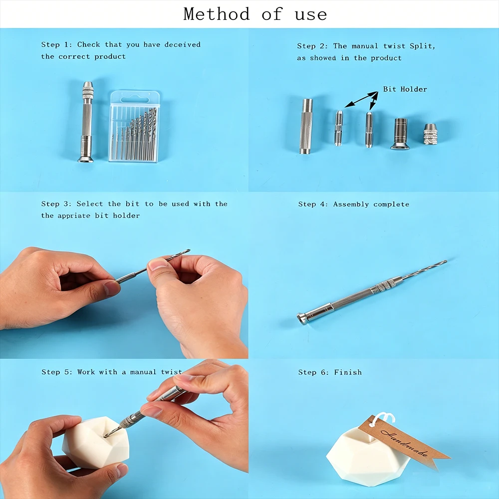 Pin Vise Hand Drill Set with 10Pcs Twist Drill Bits Manual Mini Hand Twist Drill for Resin Jewelry Making Wood Model Tool