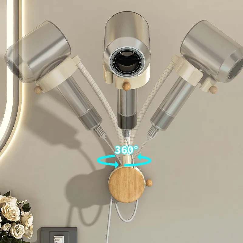 Rotatable Lazy Hair Dryer Holder Bathroom Non-punching Wall-Mounted Wind Duct Storage Rack Adjustable Hair Dryer Storage Rack