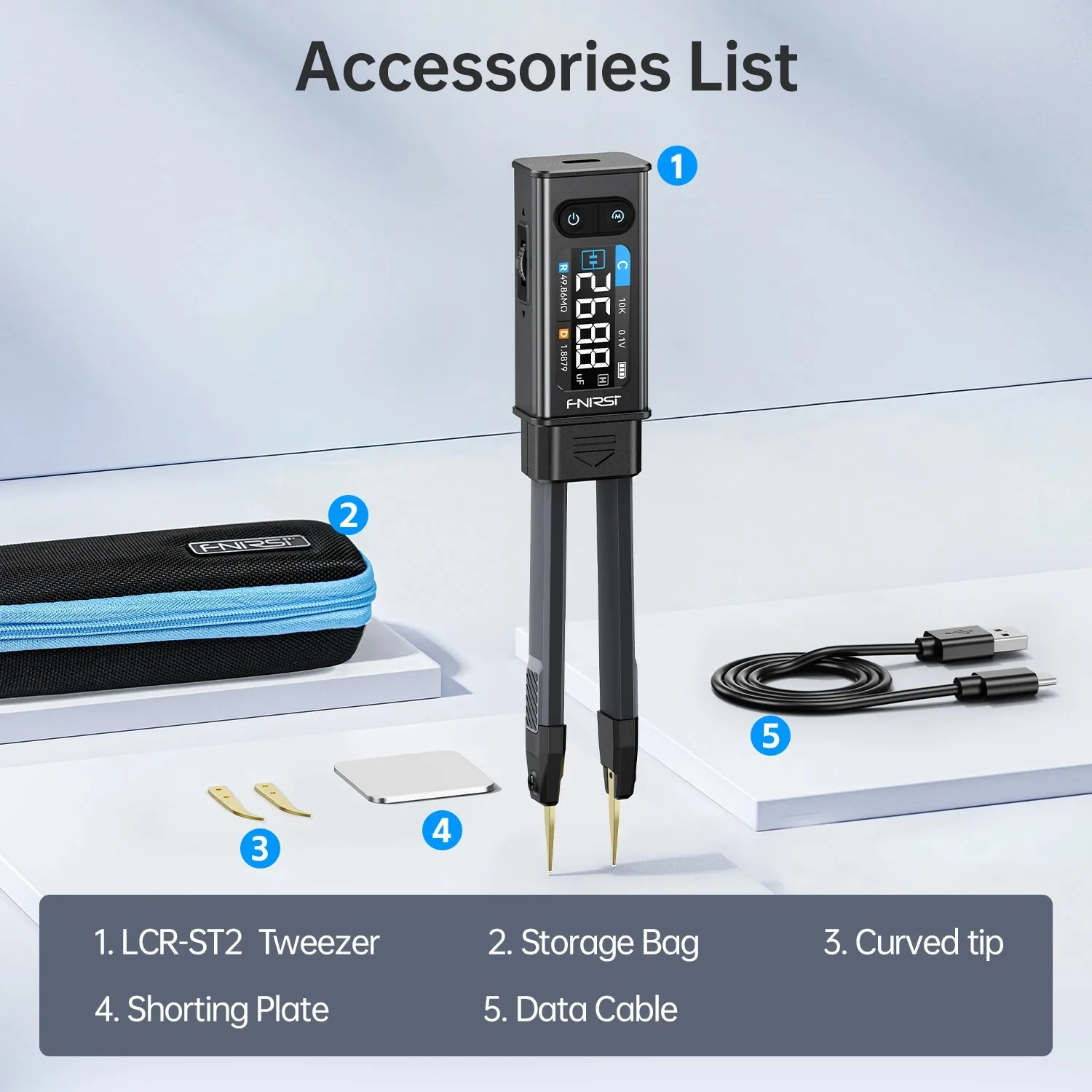 FNIRSI LCR-ST2 Portable Smart Tweezer LCR SMD ESR Tester Resistance Capacitance Inductance Continuity Diode Test Measurement