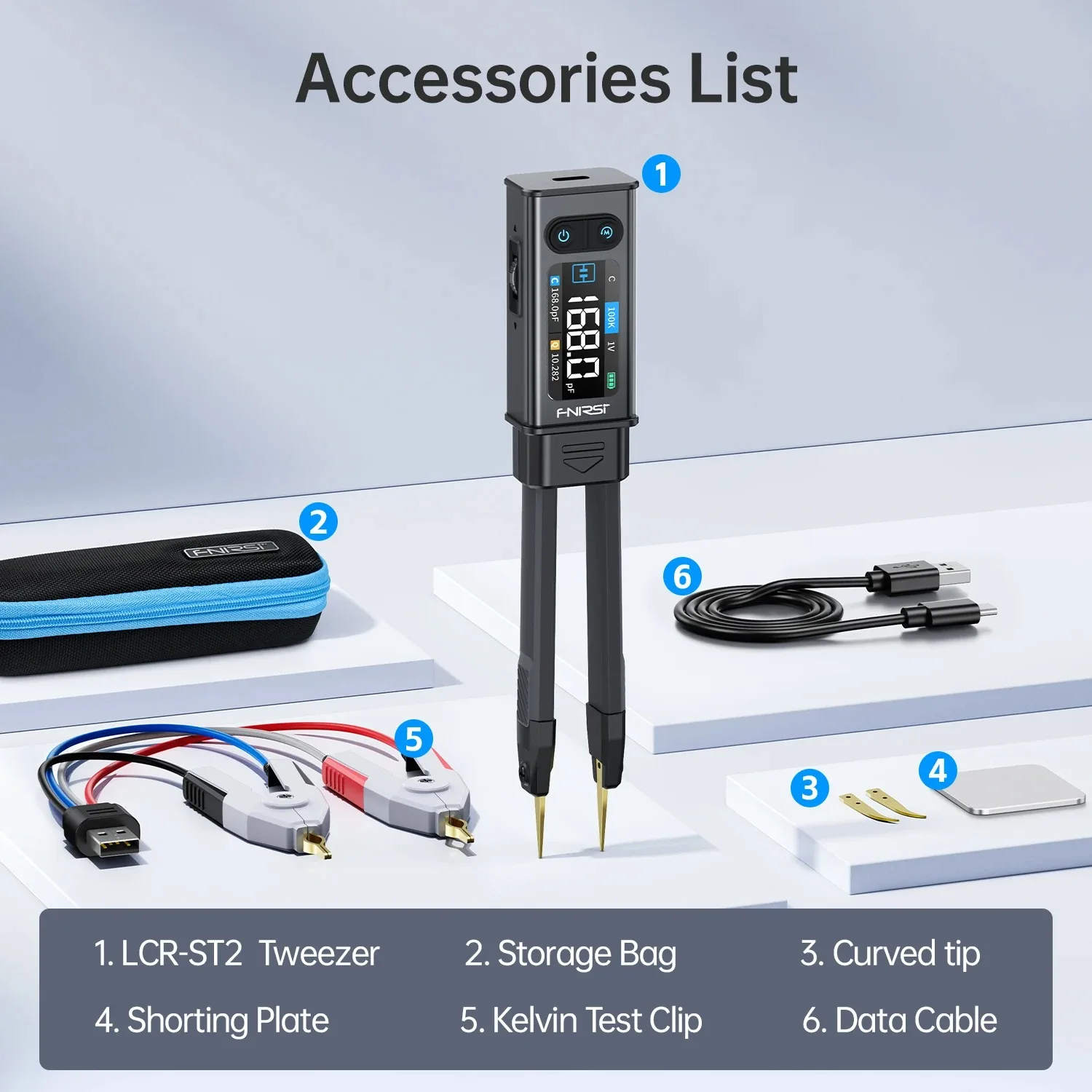 FNIRSI LCR-ST2 Portable Smart Tweezer LCR SMD ESR Tester Resistance Capacitance Inductance Continuity Diode Test Measurement