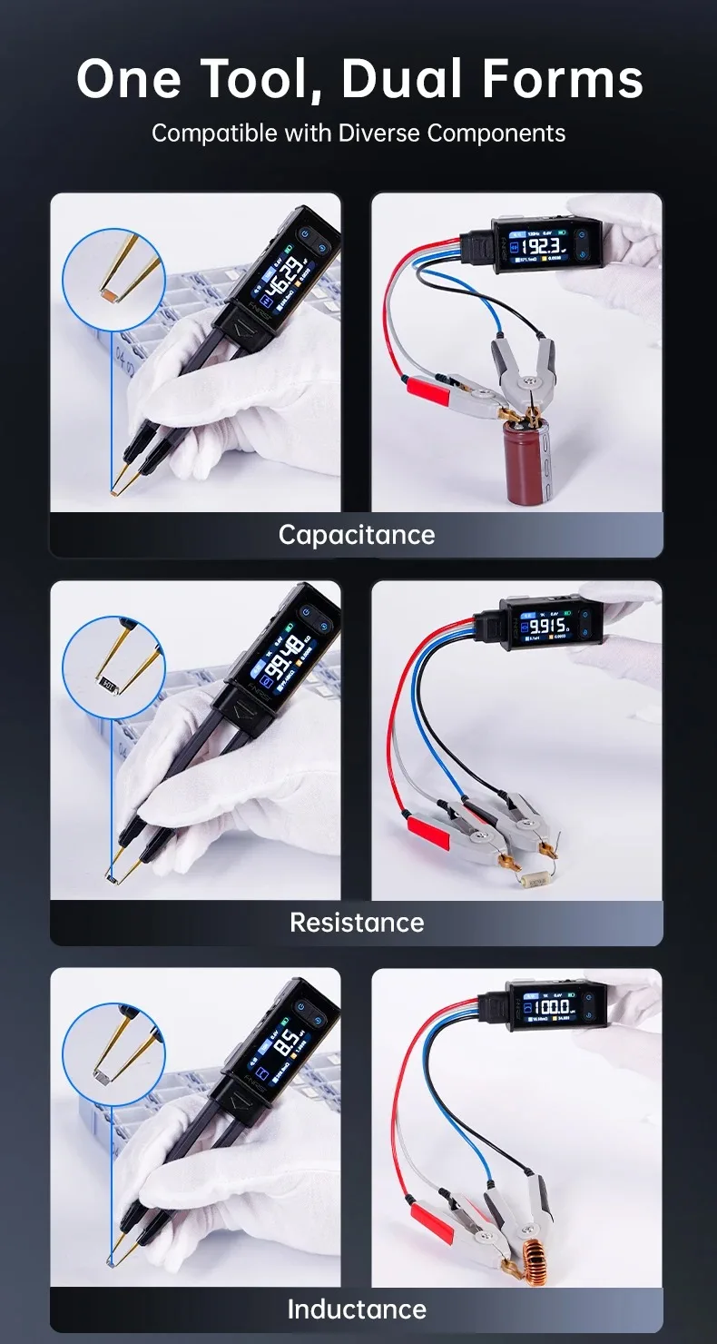 FNIRSI LCR-ST2 Portable Smart Tweezer LCR SMD ESR Tester Resistance Capacitance Inductance Continuity Diode Test Measurement