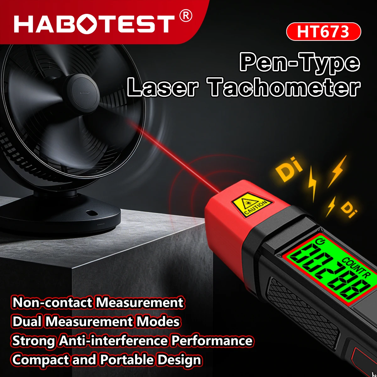 HABOTEST New HT673 Pen-Type Laser Tachometer Non Contact Digital RPM Meter 10-99999RPM Dual RPM&Count Mode Portable Speed Tester