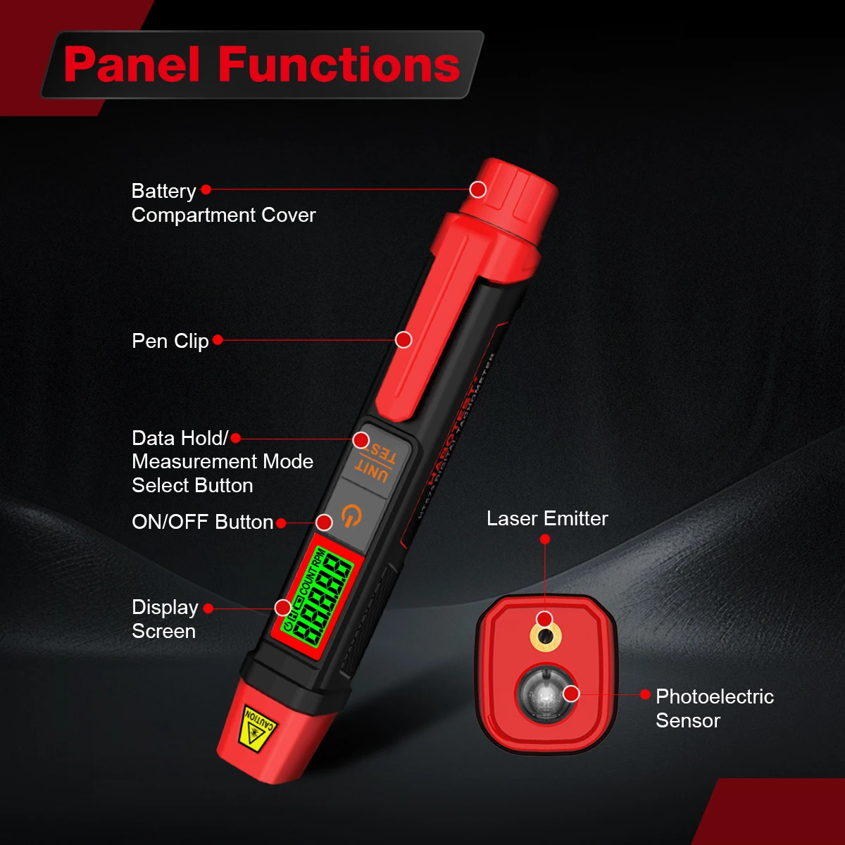 HABOTEST New HT673 Pen-Type Laser Tachometer Non Contact Digital RPM Meter 10-99999RPM Dual RPM&Count Mode Portable Speed Tester