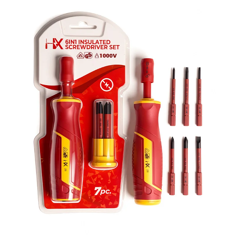 6 in 1 VDE Insulated Screwdriver Bit Set Quick‑Change Interchangeable Screwdriver Kit Slotted & Phillips Insulated Screwdriver