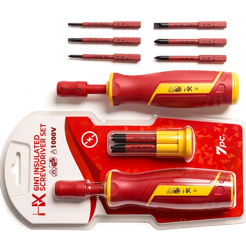 6 in 1 VDE Insulated Screwdriver Bit Set Quick‑Change Interchangeable Screwdriver Kit Slotted & Phillips Insulated Screwdriver