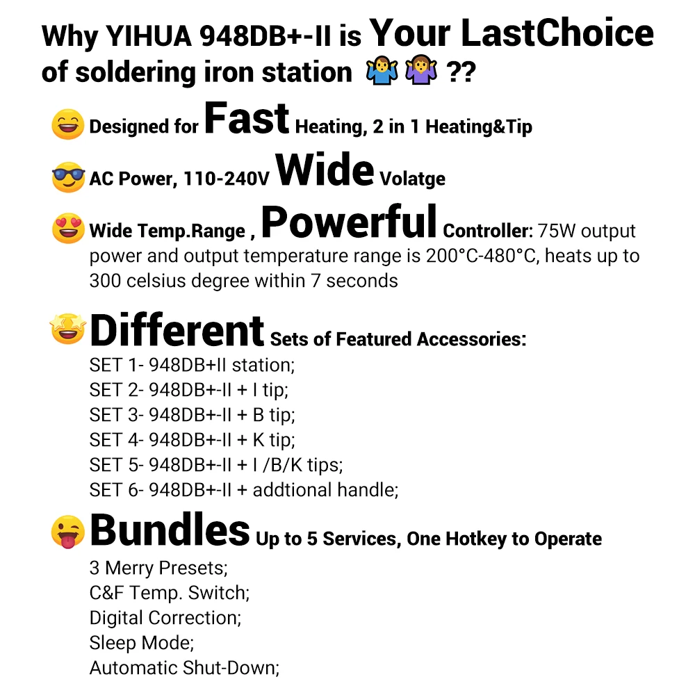 YIHUA 948DB+-II 110-240V Soldering Station 75W Quick Heating with Tip T12 Electronic Soldering Iron Station