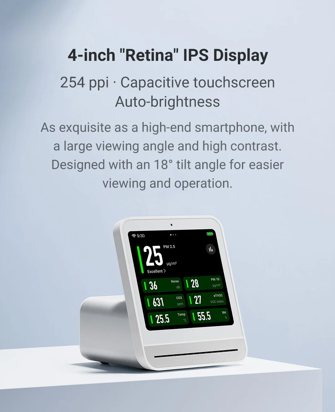 Qingping Air Monitor Gen 2, 7in1 Indoor Air Quality Meter Detects PM2.5,CO2,PM10,eTOVC,Noise,Temperature and Humidity,with Alarm