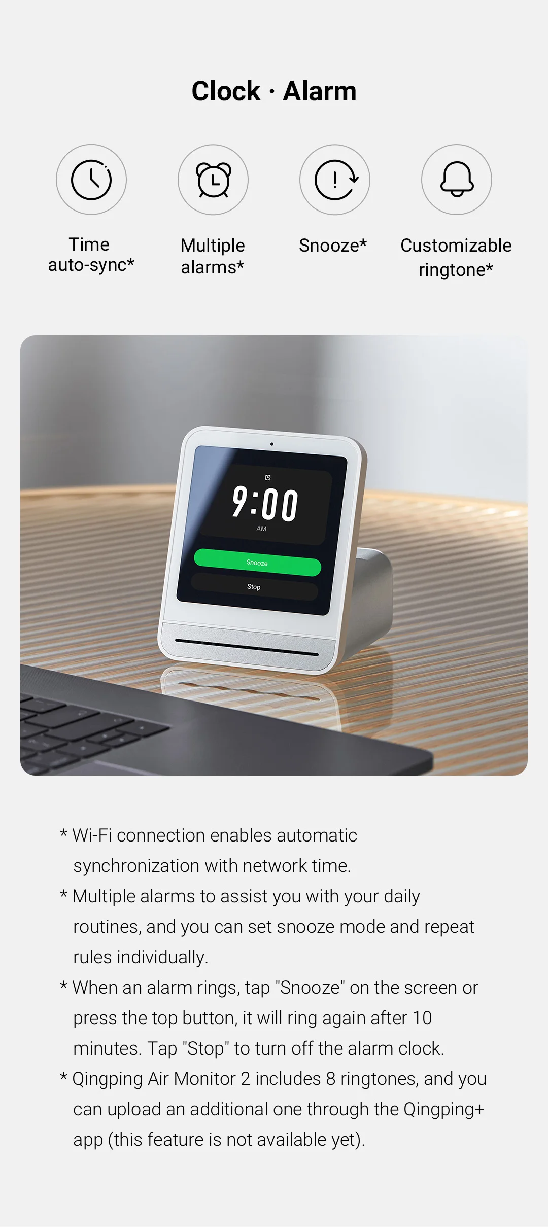 Qingping Air Monitor Gen 2, 7in1 Indoor Air Quality Meter Detects PM2.5,CO2,PM10,eTOVC,Noise,Temperature and Humidity,with Alarm