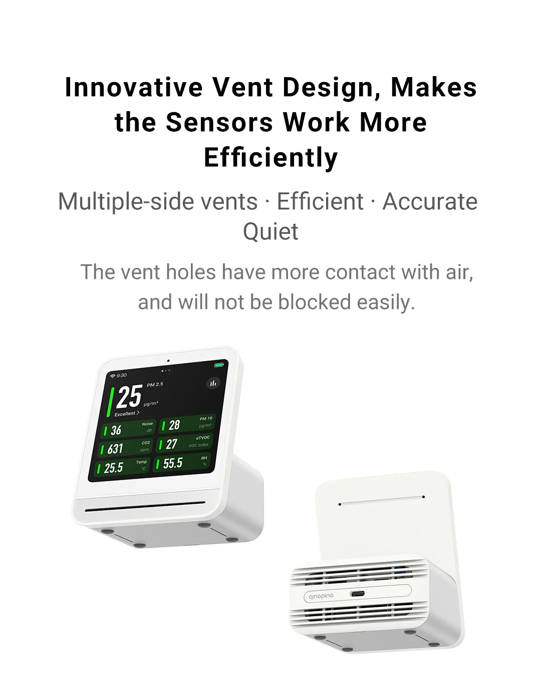 Qingping Air Monitor Gen 2, 7in1 Indoor Air Quality Meter Detects PM2.5,CO2,PM10,eTOVC,Noise,Temperature and Humidity,with Alarm