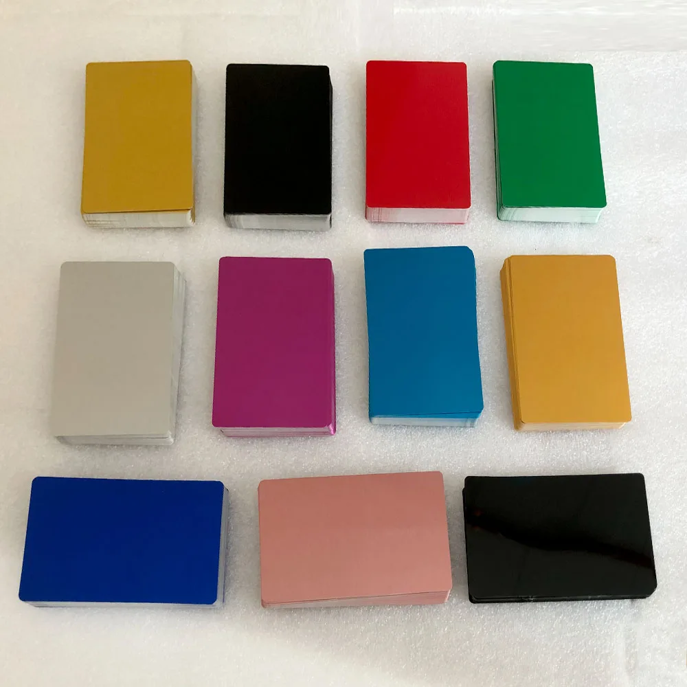 50Pcs Color Metal Business Cards 0.2mm and 0.4mm Thick Engraving DIY Card Office Supplies Aluminum Blank Laser CNC Engraved Card