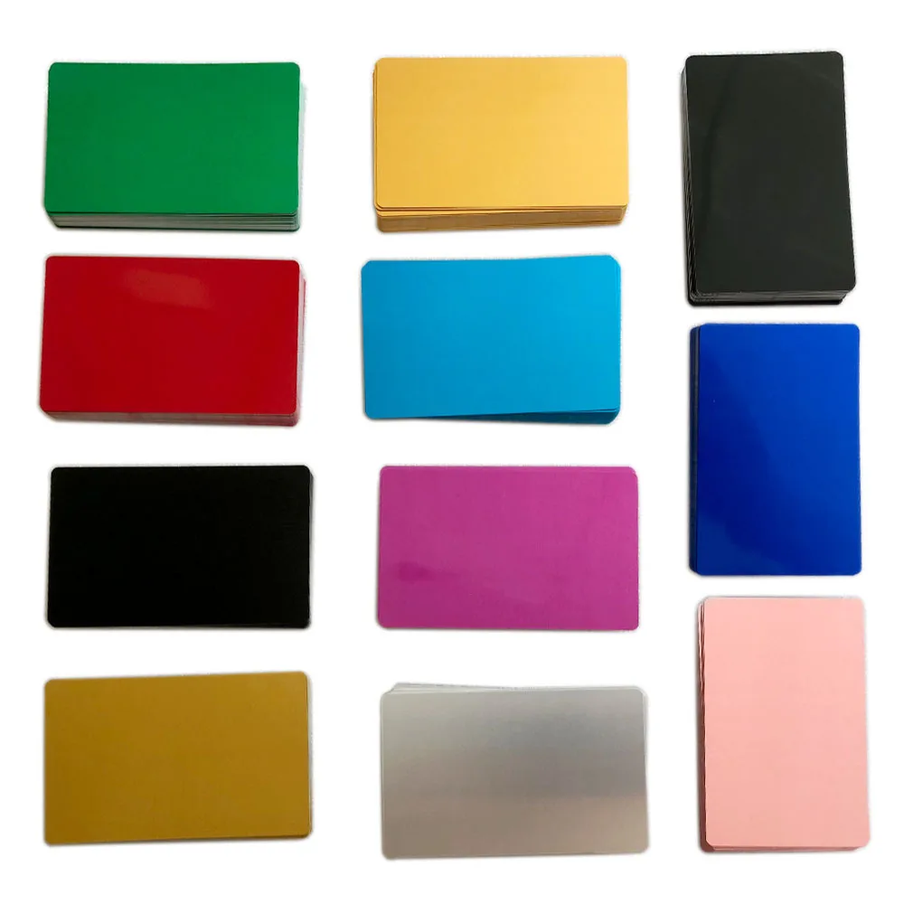 50Pcs Color Metal Business Cards 0.2mm and 0.4mm Thick Engraving DIY Card Office Supplies Aluminum Blank Laser CNC Engraved Card