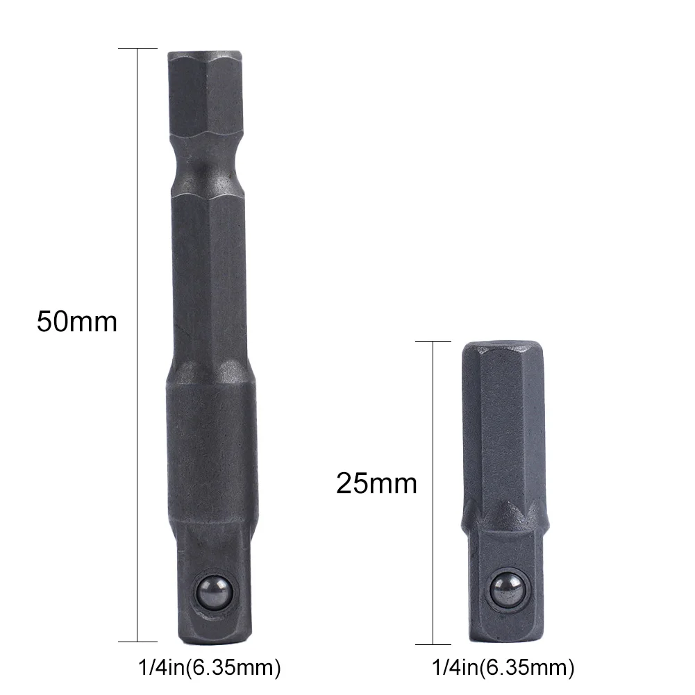 2pcs Impact Socket Adapter 1/4" Hex Shank Drive Extension Rod Wrench Converter For Quick Change Drill Chucks Replacement Tools