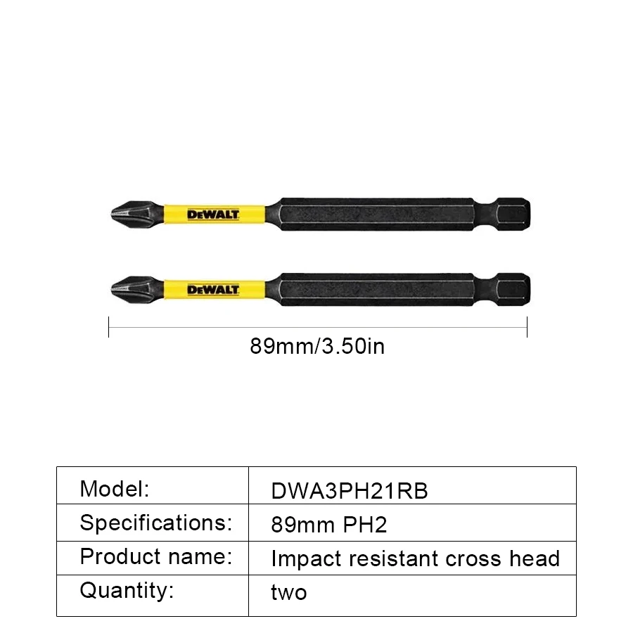 DEWALT 2/5/10PCS PH2 89mm Impact Screwdriver Bits Phillips Bit Electric Screwdriver Drill Bits Power Tool Accessories DWA3PH21RB