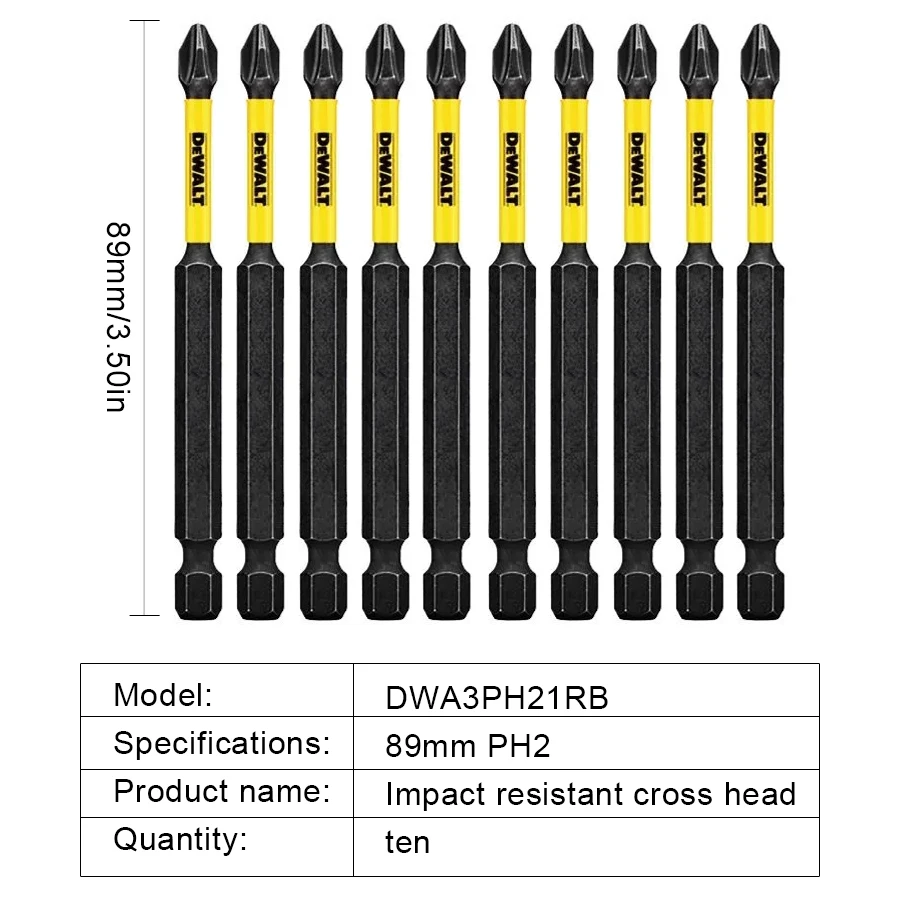 DEWALT 2/5/10PCS PH2 89mm Impact Screwdriver Bits Phillips Bit Electric Screwdriver Drill Bits Power Tool Accessories DWA3PH21RB