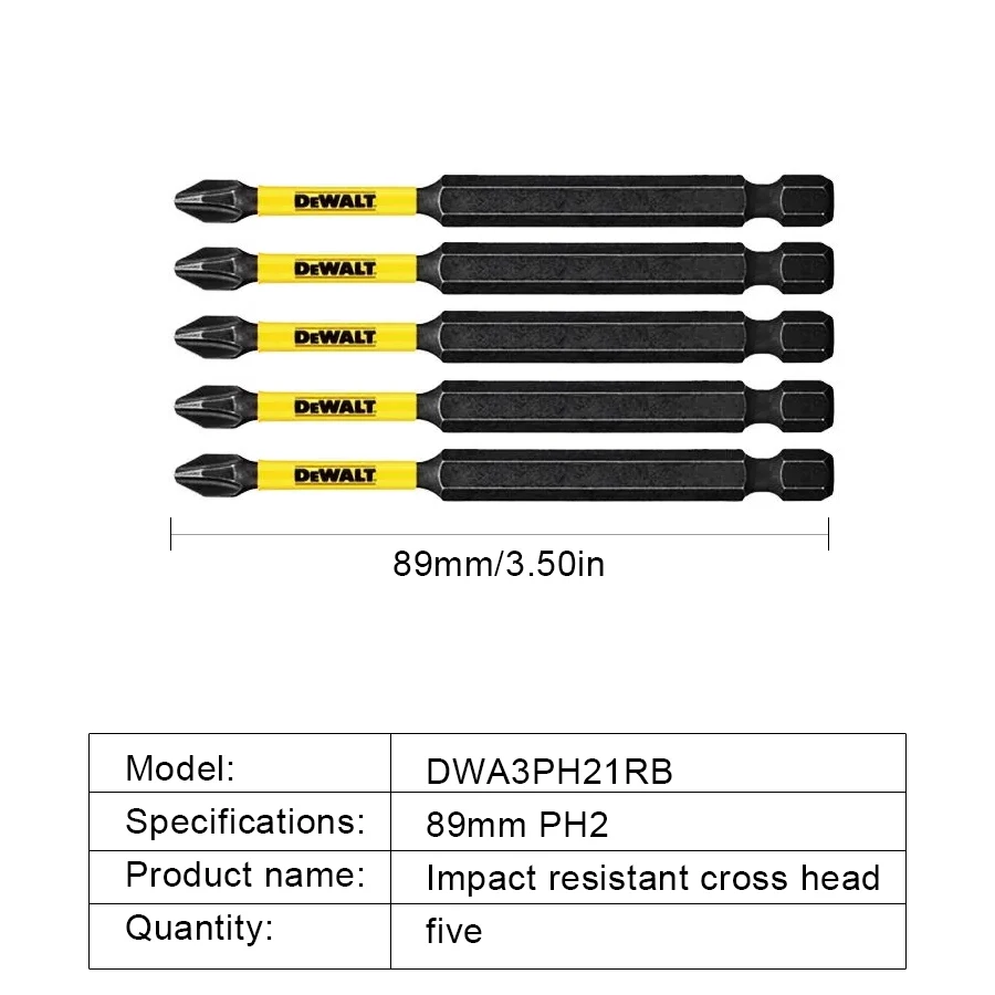 DEWALT 2/5/10PCS PH2 89mm Impact Screwdriver Bits Phillips Bit Electric Screwdriver Drill Bits Power Tool Accessories DWA3PH21RB