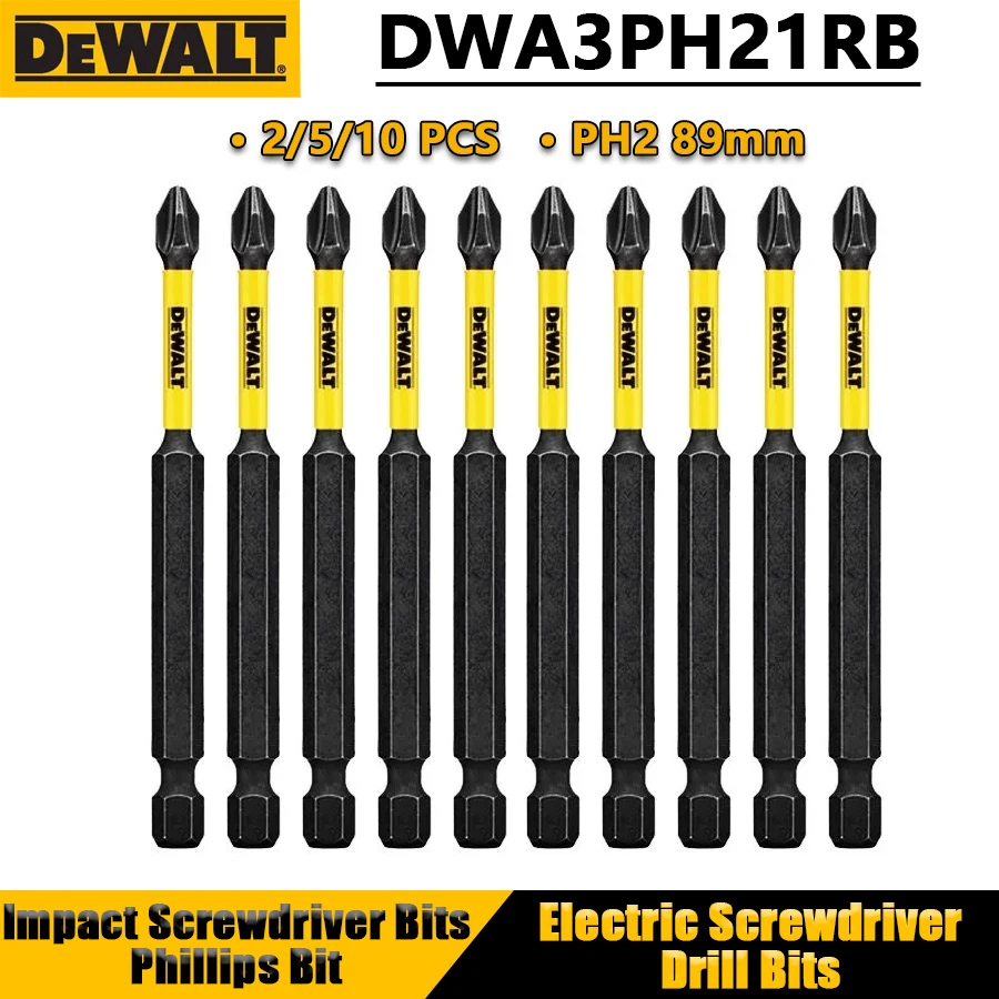 DEWALT 2/5/10PCS PH2 89mm Impact Screwdriver Bits Phillips Bit Electric Screwdriver Drill Bits Power Tool Accessories DWA3PH21RB