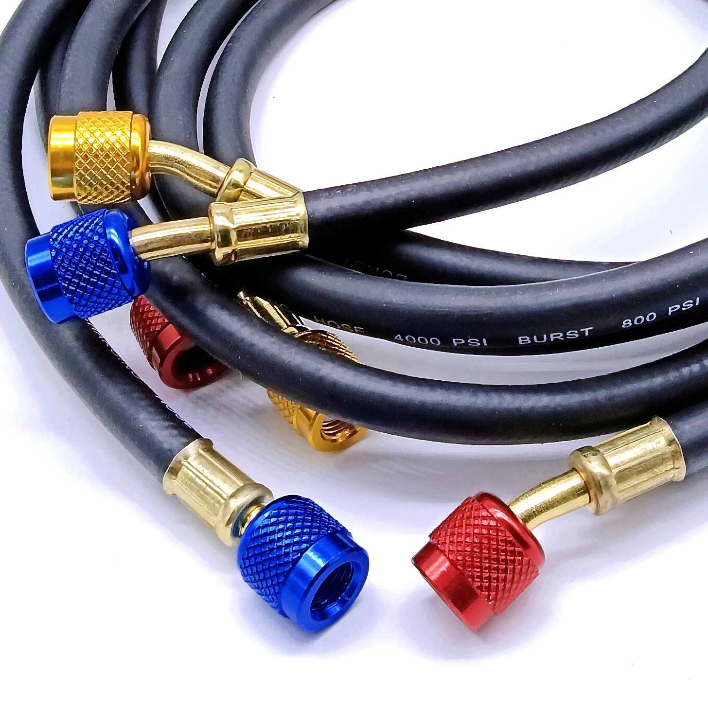 3Pcs R134A/R410A AC Charging Hose Ball Valves 600/800 PSI 1/4" SAE for R12 R22 R502 Car Air-Conditioning Refrigerant Charge Hose