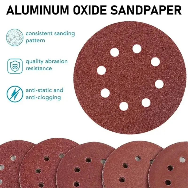 8Hole 125mm Sandpaper Woodworking Metal Grinding Disc Abrasive Polishing Tool 40/1000/2000 Grit Sanding Discs Dremel Accessories
