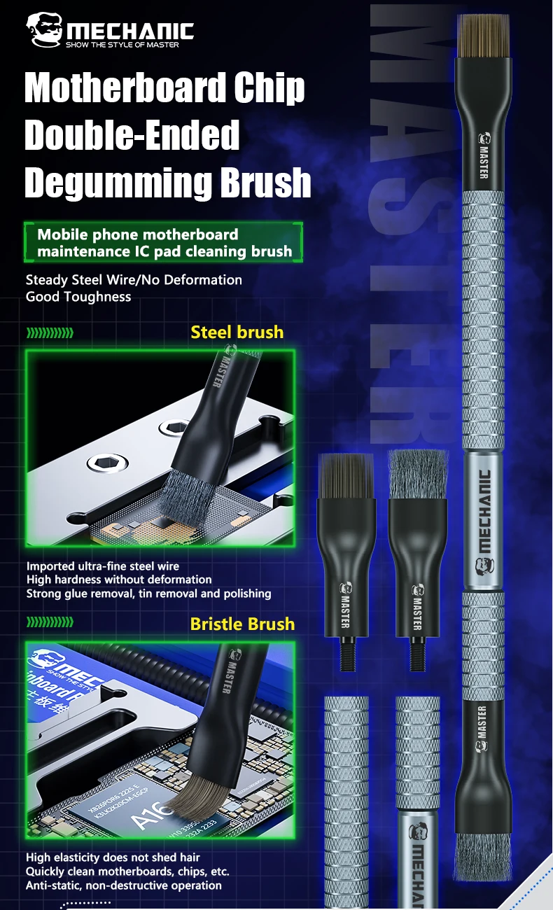 Mechanic Steel Brush Motherboard Chip Glue Removal IC Pad Cleaning PCB CPU Clean Dust PCB BGA Repair Soldering Brush