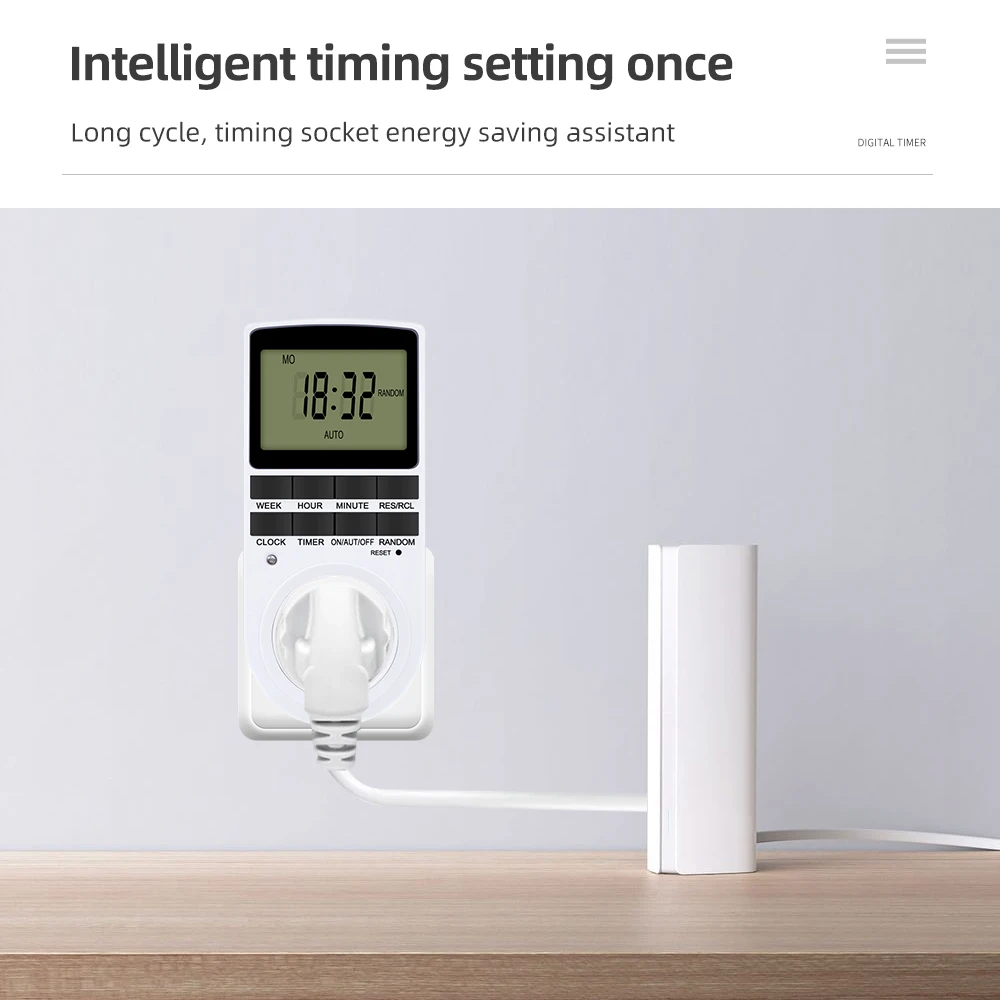 TM02 Electronic Digital Timer Kitchen Timer Socket Outlet 230V 110V 12/24 Hour Cyclic Outlet Programmable Timing EU FR US Plug