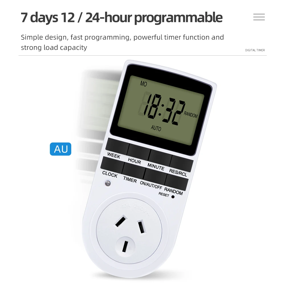 TM02 Electronic Digital Timer Kitchen Timer Socket Outlet 230V 110V 12/24 Hour Cyclic Outlet Programmable Timing EU FR US Plug
