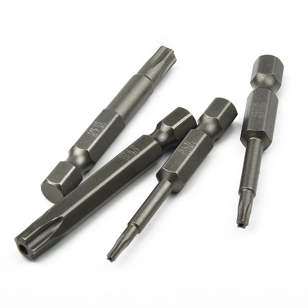 8pcs 50mm 5 Point Torx Drive Bit Set 1/4" Hex Shank Electric Screwdriver Bit Kit T8-T40 Power Tools With Center Hole