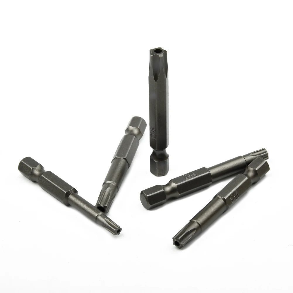 8pcs 50mm 5 Point Torx Drive Bit Set 1/4" Hex Shank Electric Screwdriver Bit Kit T8-T40 Power Tools With Center Hole