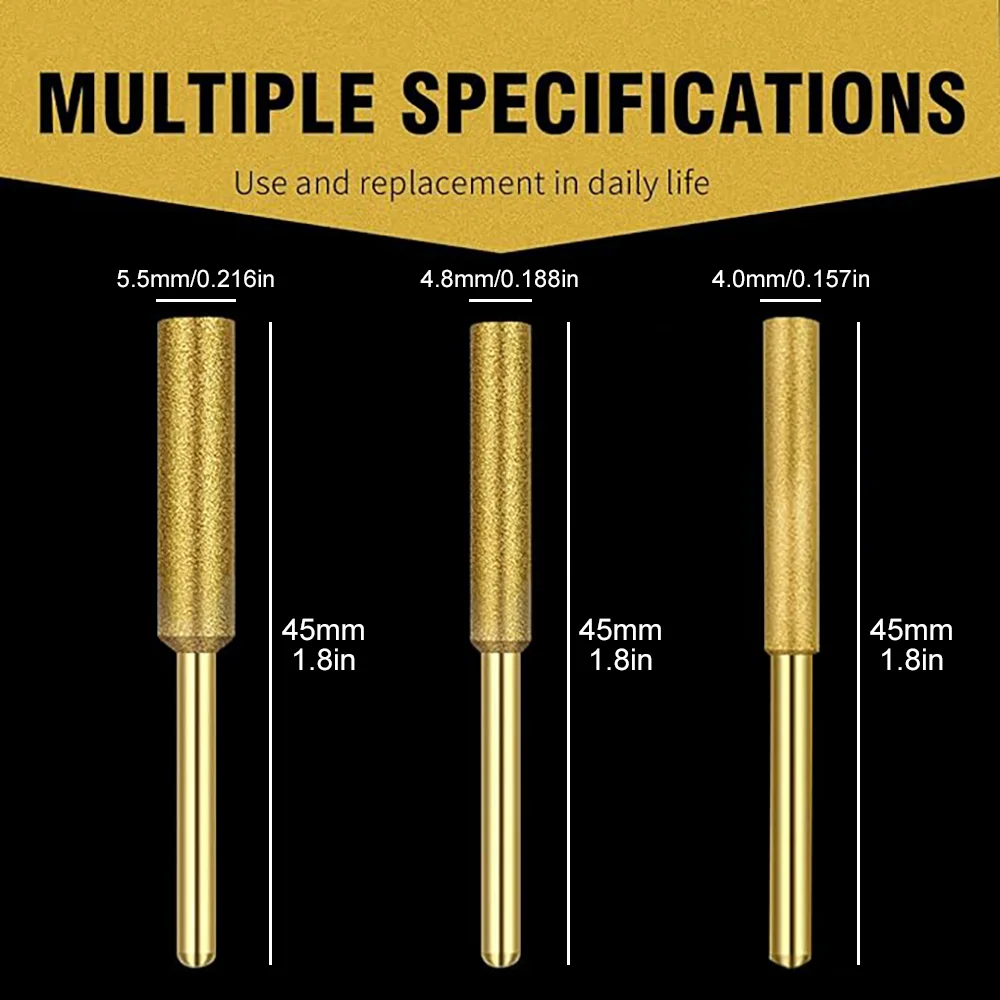 18PCS Chainsaw Sharpener Diamond Coated Cylindrical Burr Chain Saw 4/4.8/5.5mm Titanium Coated Sharpener Engraving Grinding Tool