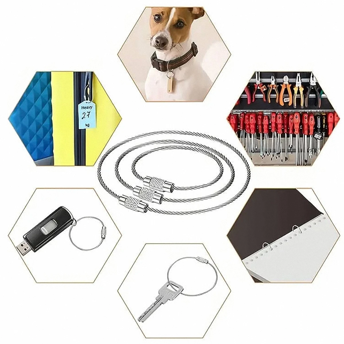 100 Pcs/Pack Stainless Steel Wire Keychains, Cable Key Rings, Heavy Duty Luggage Tags, Loops Tag Keepers, Twist Barrel