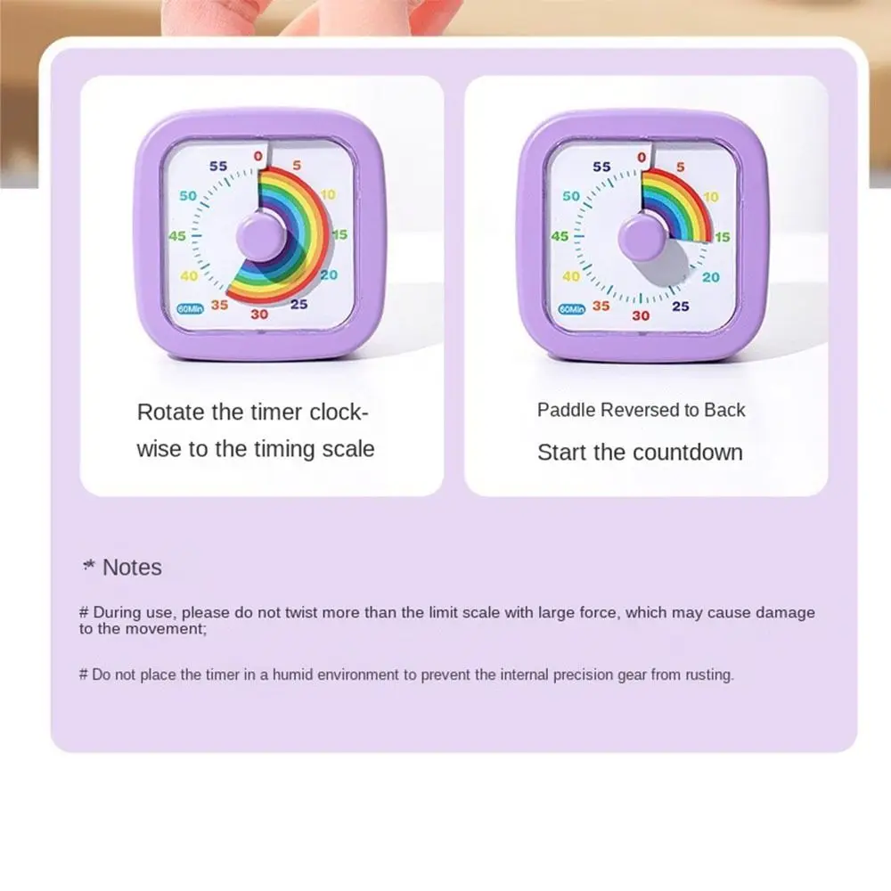 60 Minutes Visual Timer Round/Square Ultra Silent Countdown Alarm Clock Self-discipline Visualization Kitchen Timer Indoor
