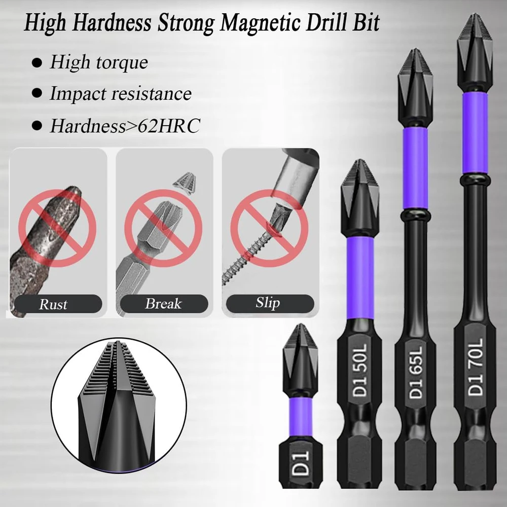 5/12 Pcs Magnetic Screwdriver Bits Non-slip Shockproof Phillips Impact Bits Hex Shank Alloy Steel Bits Suitable for Power Tools