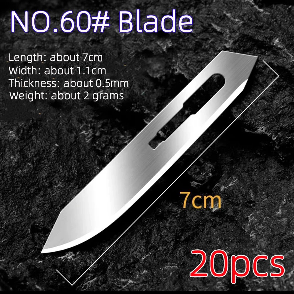 20Pcs Sharp No. 60 Industrial Surgical Blades High Carbon Steel Handicraft Outdoor Enthusiasts Individually Packaged