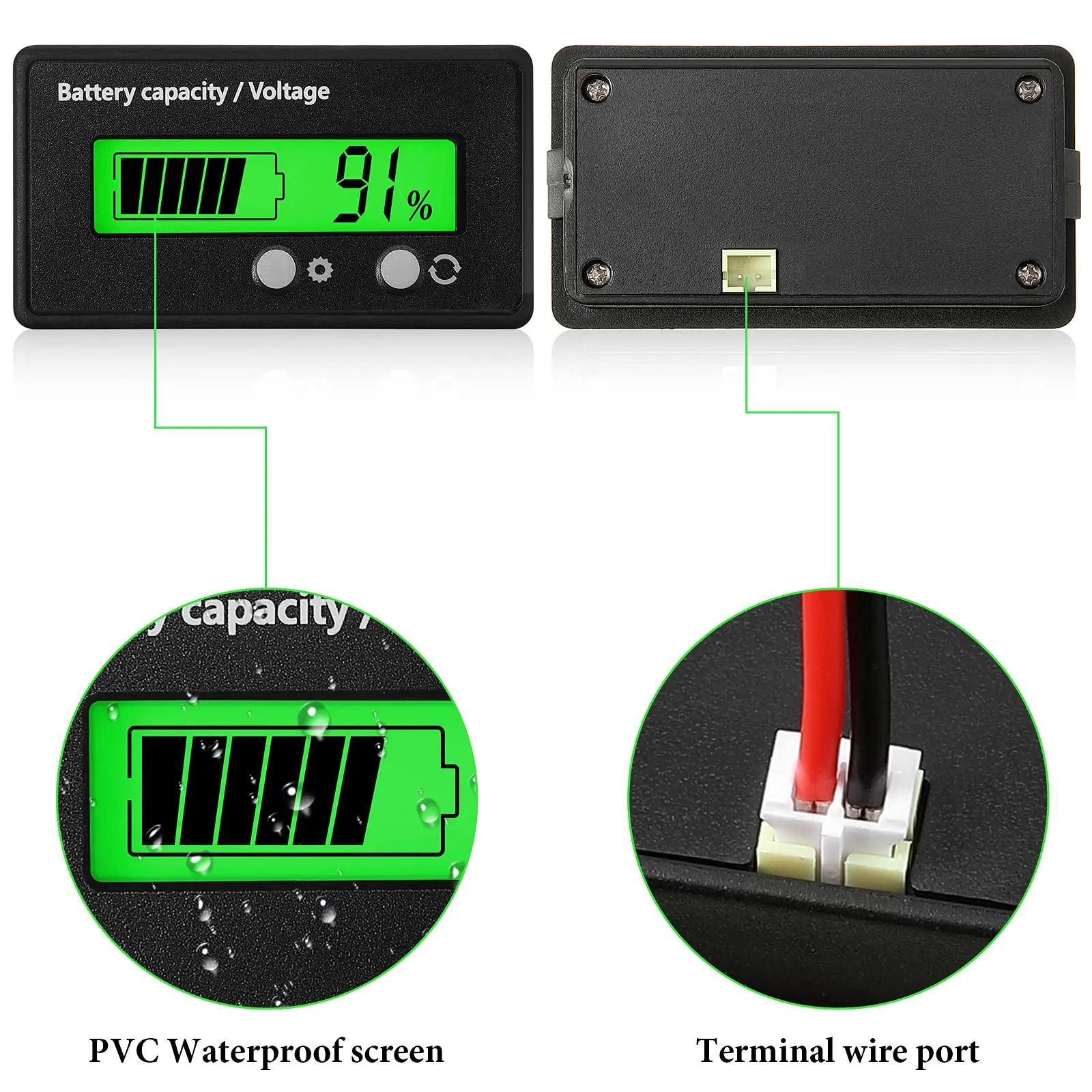 DC 12V 24V 36V 48V 60V 72V Golf Cart Battery Gauge with Alarm, Front Setting and On/Off Button Battery Capacity Meter Indicator