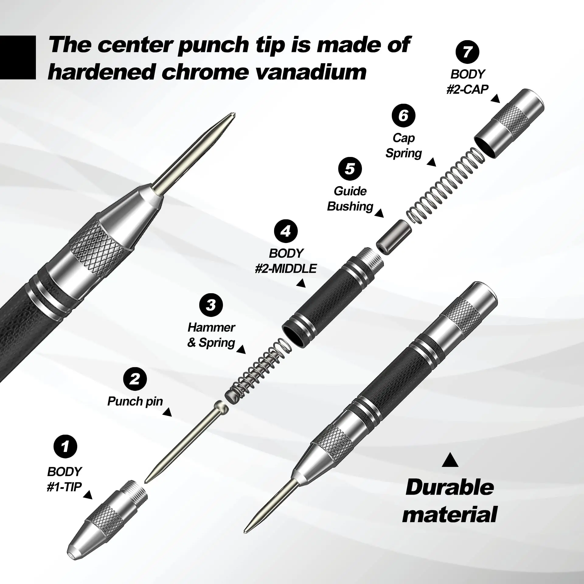 Automatic Center Punch Kerner Woodworking Metal Puncher Steel Hole Self Pin Mark Spring Loaded Dent Marker Hand Tool Carpenter