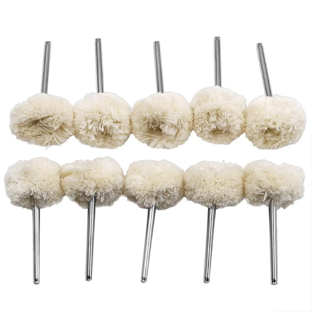 STONEGO 10PCS Wool Wheel Polishing Head with 3mm Shank for Buffing Polishing Jewelry Metals Rotary Tool Accessories
