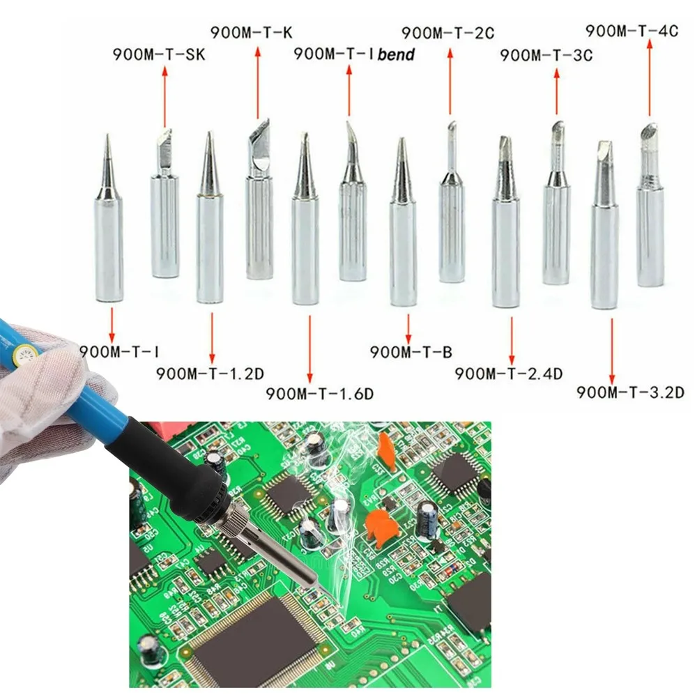 5Pcs 900M-T Soldering Iron Tips IS/I/B/K/SK/2.4D/3.2D/1C/2C/3C/4C Lead-Free Welding Tips Head