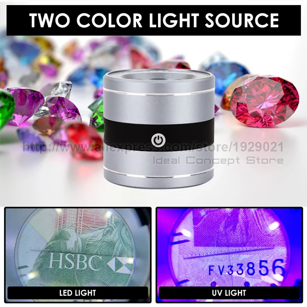 10X Magnifying Optical Jeweler Loupe Full Metal 5 LED/5 UV Light User-friendly Rechargeable Loupe
