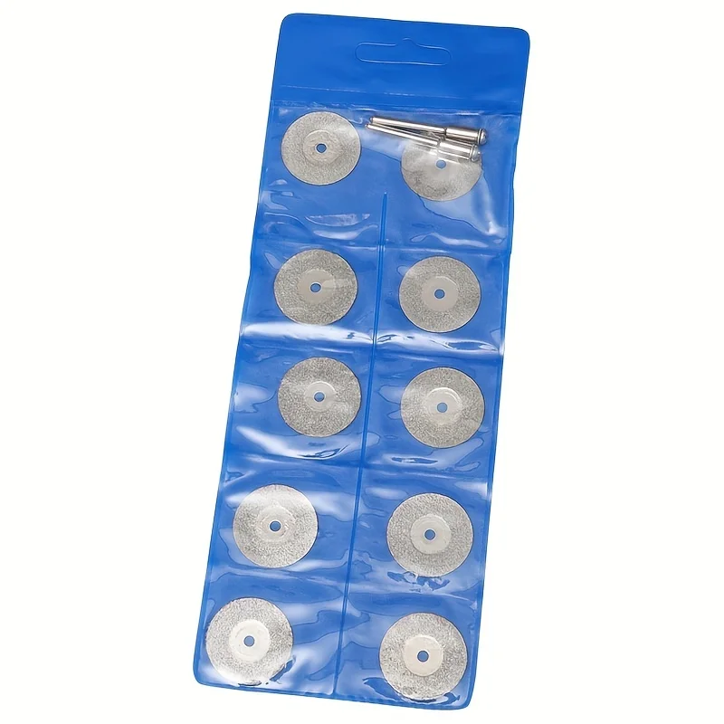 10 Pieces 16-30mm Mini Sharp Hole and No Hole Diamond Cutting Rotary Tool Cutting Disc DIY Tool Accessories with 2 Rods